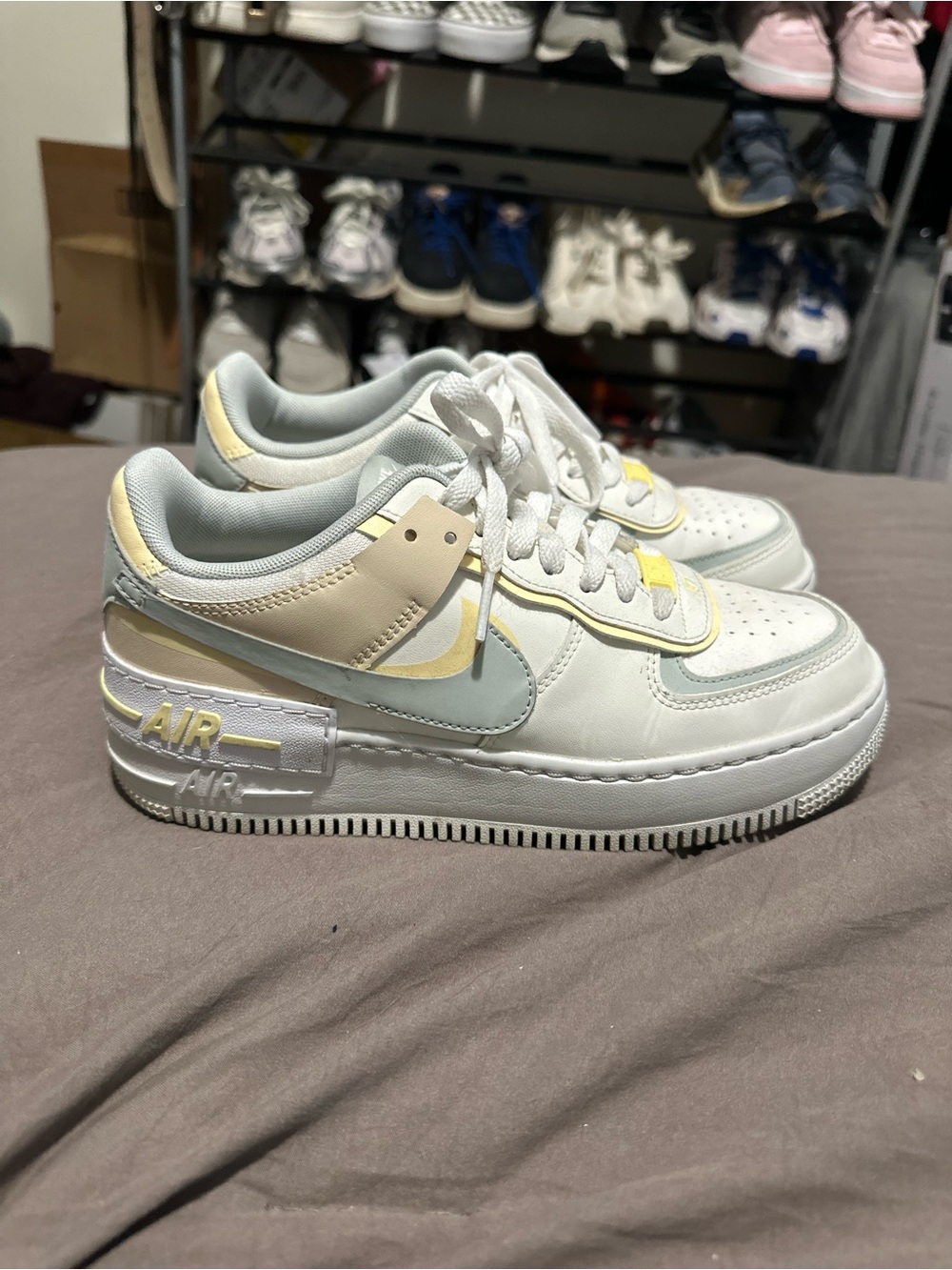 Nike Air Force 1 Shadow in White, Pale Blue & Soft Yellow